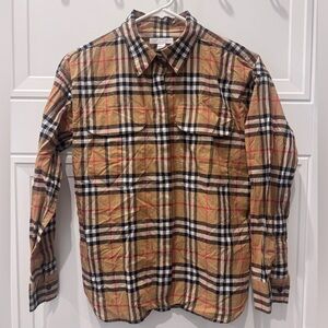 Burberry Kids NOVA Check Tan and Red Plaid Button-Down Shirt